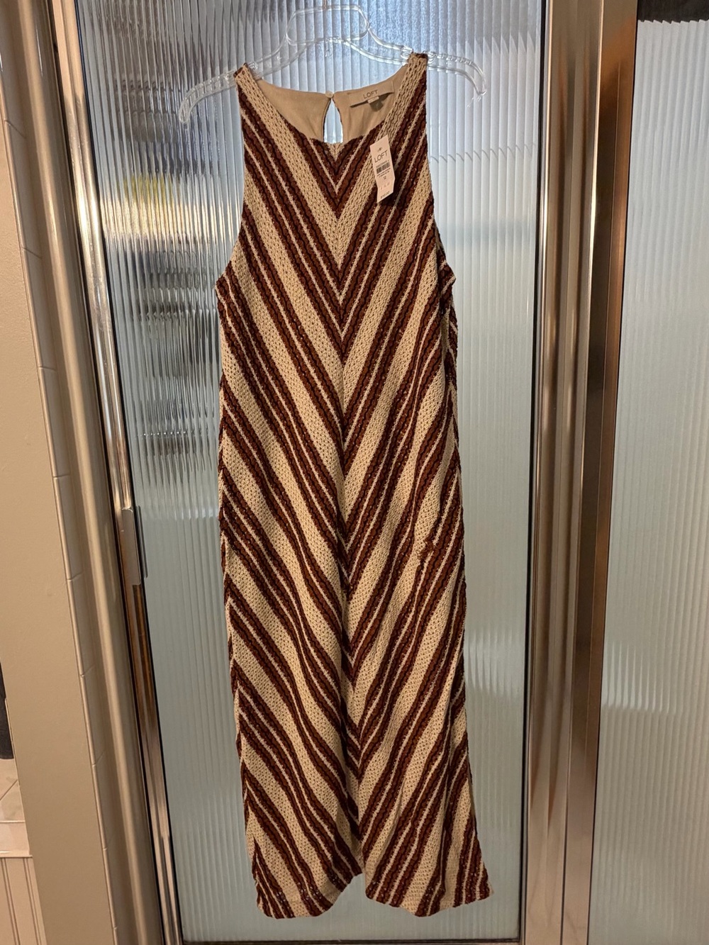 LOFT Chevron Stripe Sleeveless Maxi Dress in Cream and Brown